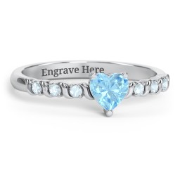 Solitaire Heart Gemstone Ring with Side Accent Stones