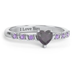 Solitaire Heart Gemstone Ring with Side Accent Stones