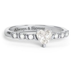 Solitaire Heart Gemstone Ring with Side Accent Stones