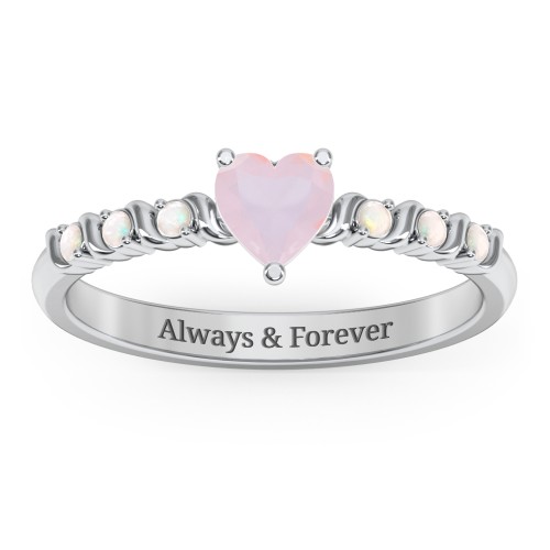 Solitaire Heart Gemstone Ring with Side Accent Stones