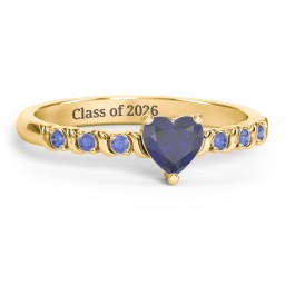 Solitaire Heart Gemstone Ring with Side Accent Stones in 18K Gold Plated Silver with Blue Sapphire