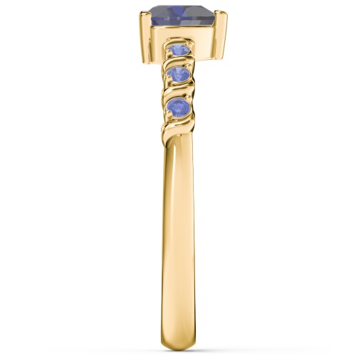 Solitaire Heart Gemstone Ring with Side Accent Stones – 18K Gold Plated Silver with Blue Sapphire