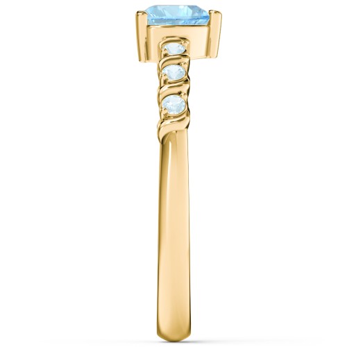 Solitaire Heart Gemstone Ring with Side Accent Stones – 18K Gold Plated Silver with Blue Topaz