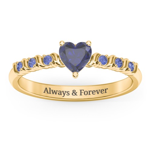 Solitaire Heart Gemstone Ring with Side Accent Stones – 18K Gold Plated Silver with Blue Sapphire