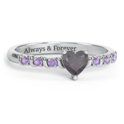 Solitaire Heart Gemstone Ring with Side Accent Stones in 925 Sterling Silver with Alexandrite and Amethyst