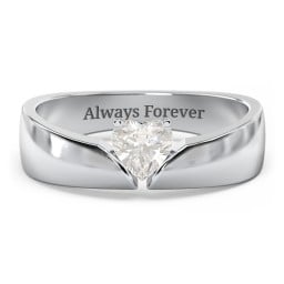 Solitaire Heart Gemstone Ring with Tapered Wide Band