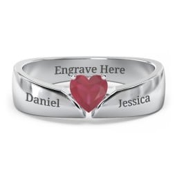 Solitaire Heart Gemstone Ring with Tapered Wide Band