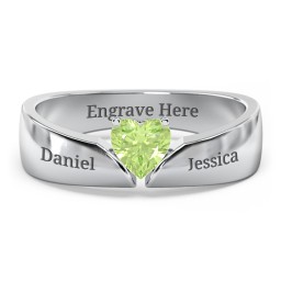 Solitaire Heart Gemstone Ring with Tapered Wide Band in 925 Sterling Silver with Peridot