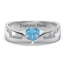 Solitaire Heart Gemstone Ring with Tapered Wide Band