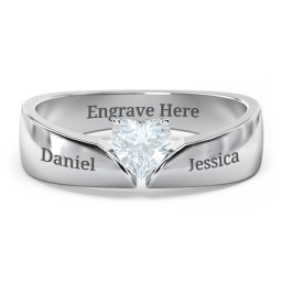 Solitaire Heart Gemstone Ring with Tapered Wide Band in 925 Sterling Silver with Aquamarine