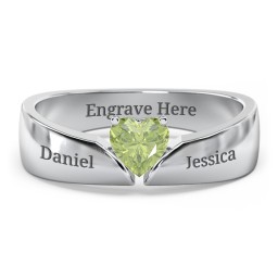 Solitaire Heart Gemstone Ring with Tapered Wide Band in 925 Sterling Silver with Peridot