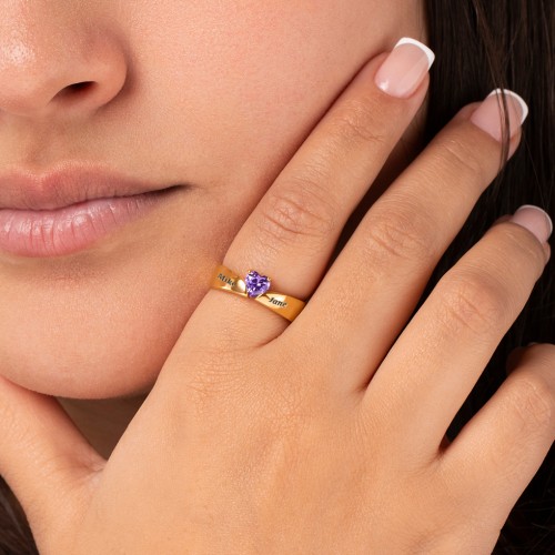 Solitaire Heart Gemstone Ring with Tapered Wide Band – 10K White Gold with Emerald