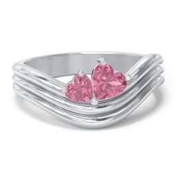 Double Heart Wave Birthstone Ring