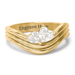 Double Heart Wave Birthstone Ring