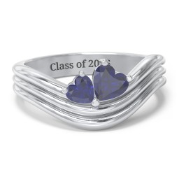 Double Heart Wave Birthstone Ring in 925 Sterling Silver with Blue Sapphire