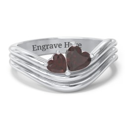 Double Heart Wave Birthstone Ring in 925 Sterling Silver with Garnet