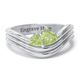 Double Heart Wave Birthstone Ring in 925 Sterling Silver with Peridot