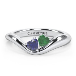 Tilted Double Heart Gemstone Ring with Curved Band