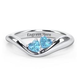 Tilted Double Heart Gemstone Ring with Curved Band