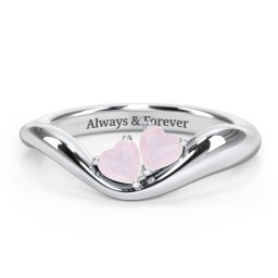 Tilted Double Heart Gemstone Ring with Curved Band