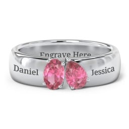 Toi et Moi Oval and Pear Gemstone Ring with Wide Band