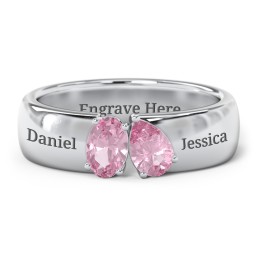 Toi et Moi Oval and Pear Gemstone Ring with Wide Band