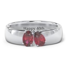 Toi et Moi Oval and Pear Gemstone Ring with Wide Band