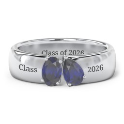 Toi et Moi Oval and Pear Gemstone Ring with Wide Band in 925 Sterling Silver with Blue Sapphire