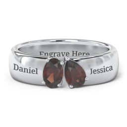 Toi et Moi Oval and Pear Gemstone Ring with Wide Band in 925 Sterling Silver with Garnet
