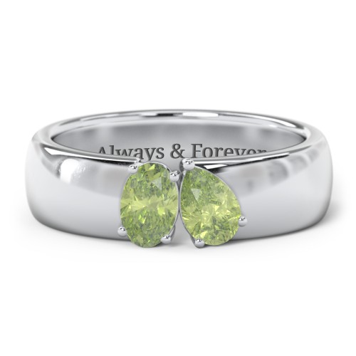 Toi et Moi Oval and Pear Gemstone Ring with Wide Band – Sterling Silver with Peridot