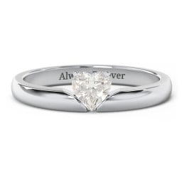 Solitaire Heart Gemstone Ring with Engravable Band