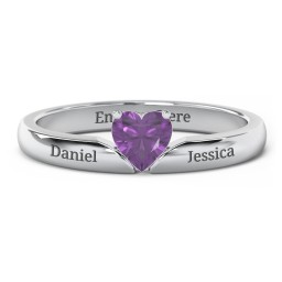 Solitaire Heart Gemstone Ring with Engravable Band
