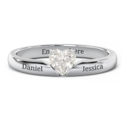 Solitaire Heart Gemstone Ring with Engravable Band in 925 Sterling Silver with Cubic Zirconia