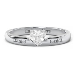 Solitaire Heart Gemstone Ring with Engravable Band