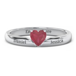 Solitaire Heart Gemstone Ring with Engravable Band
