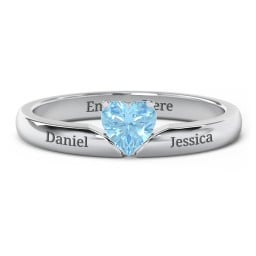 Solitaire Heart Gemstone Ring with Engravable Band