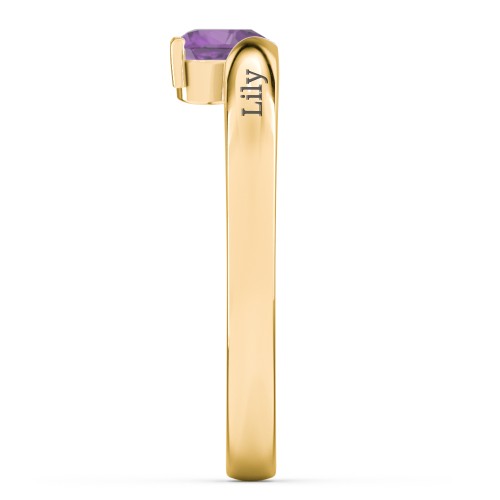 Solitaire Heart Gemstone Ring with Engravable Band – 18K Gold Plated Silver with Amethyst