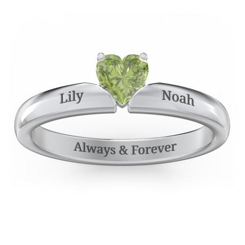 Solitaire Heart Gemstone Ring with Engravable Band