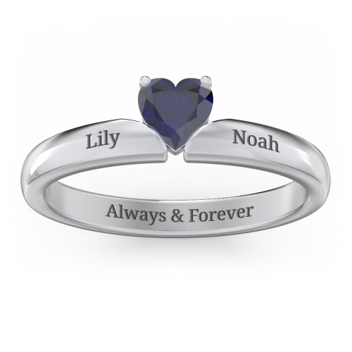 Solitaire Heart Gemstone Ring with Engravable Band