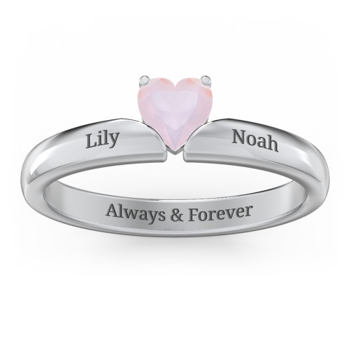Solitaire Heart Gemstone Ring with Engravable Band
