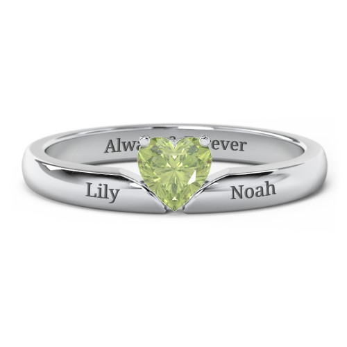 Solitaire Heart Gemstone Ring with Engravable Band