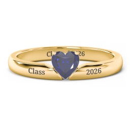 Solitaire Heart Gemstone Ring with Engravable Band in 18K Gold Plated Silver with Blue Sapphire