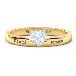 Solitaire Heart Gemstone Ring with Engravable Band in 18K Gold Plated Silver with Aquamarine
