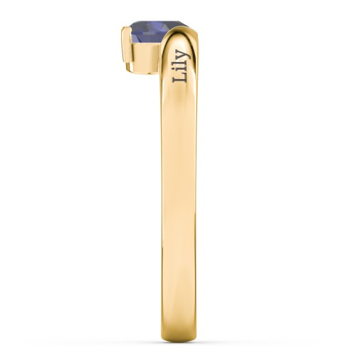 Solitaire Heart Gemstone Ring with Engravable Band – 18K Gold Plated Silver with Blue Sapphire