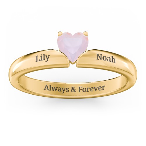 Solitaire Heart Gemstone Ring with Engravable Band – 18K Gold Plated Silver with Opal
