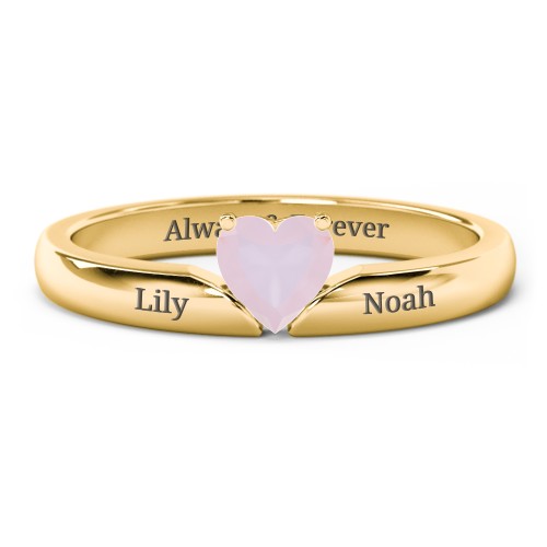 Solitaire Heart Gemstone Ring with Engravable Band – 18K Gold Plated Silver with Opal