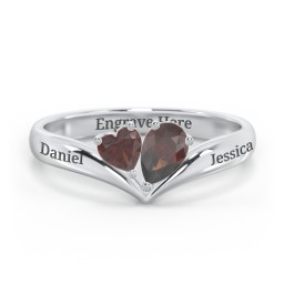 Toi et Moi Heart and Pear Gemstone Ring with V-Shape Band