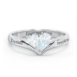 Toi et Moi Heart and Pear Gemstone Ring with V-Shape Band