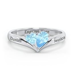 Toi et Moi Heart and Pear Gemstone Ring with V-Shape Band