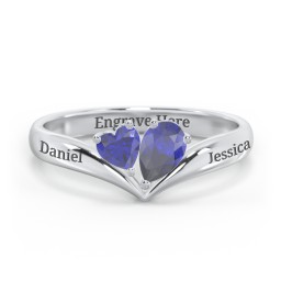 Toi et Moi Heart and Pear Gemstone Ring with V-Shape Band